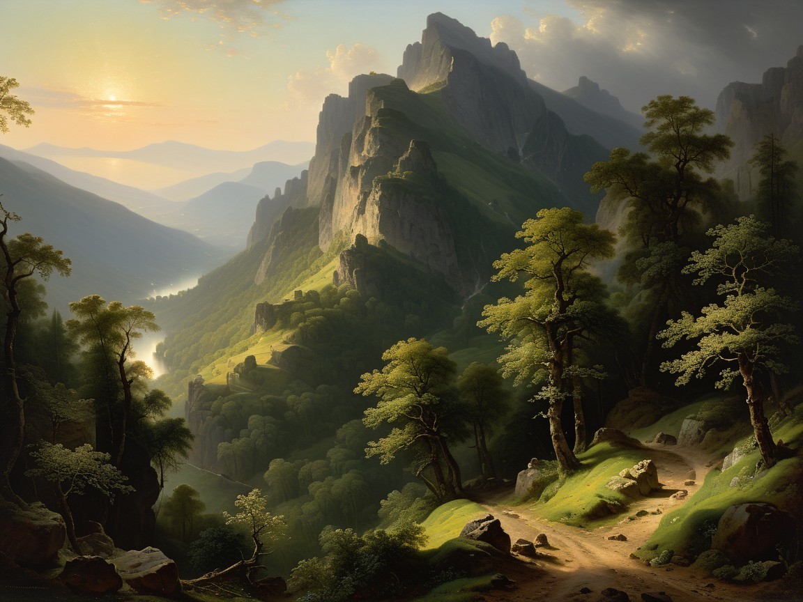 Majestic Mountain Landscape with Lush Greenery and River