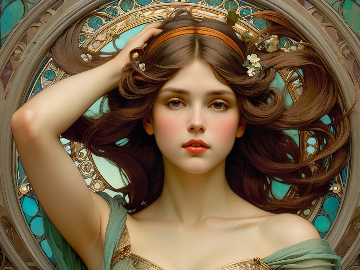 Young Woman with Flowers and Golden Headband