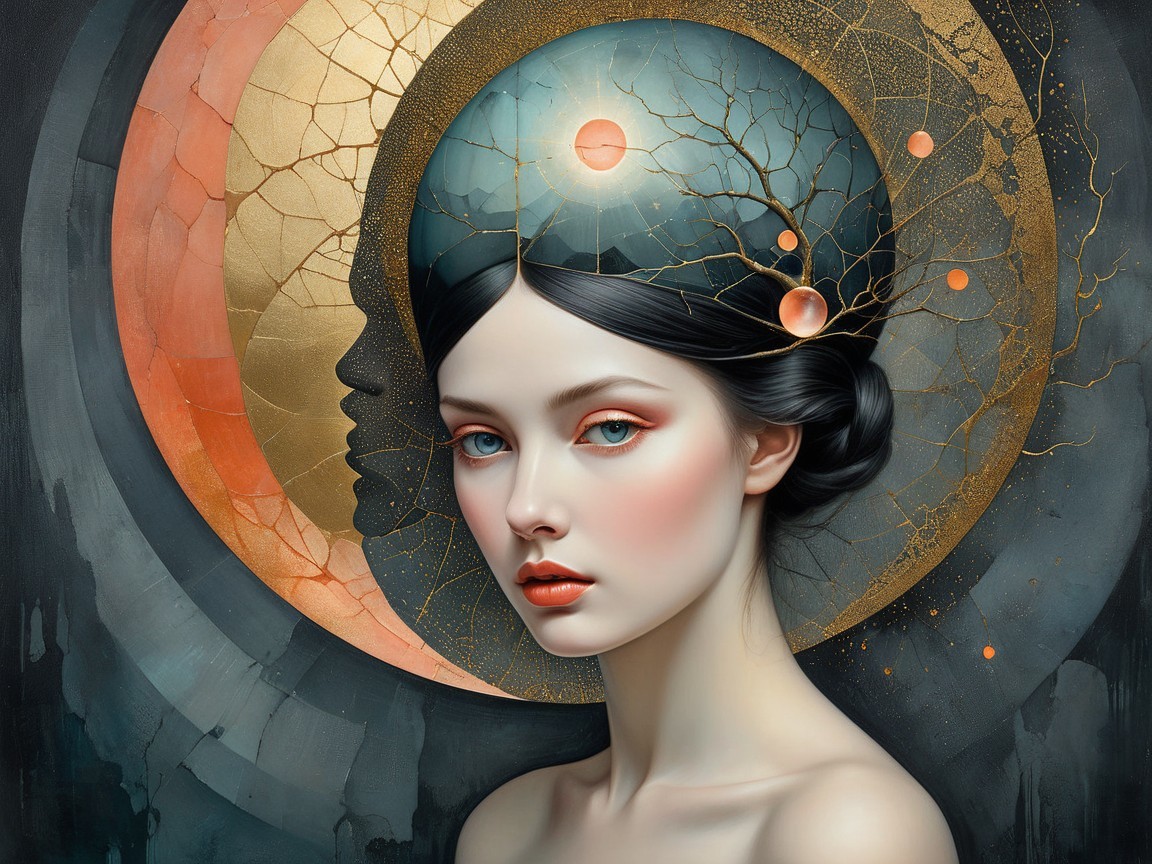 Ethereal Female Figure with Celestial Backdrop