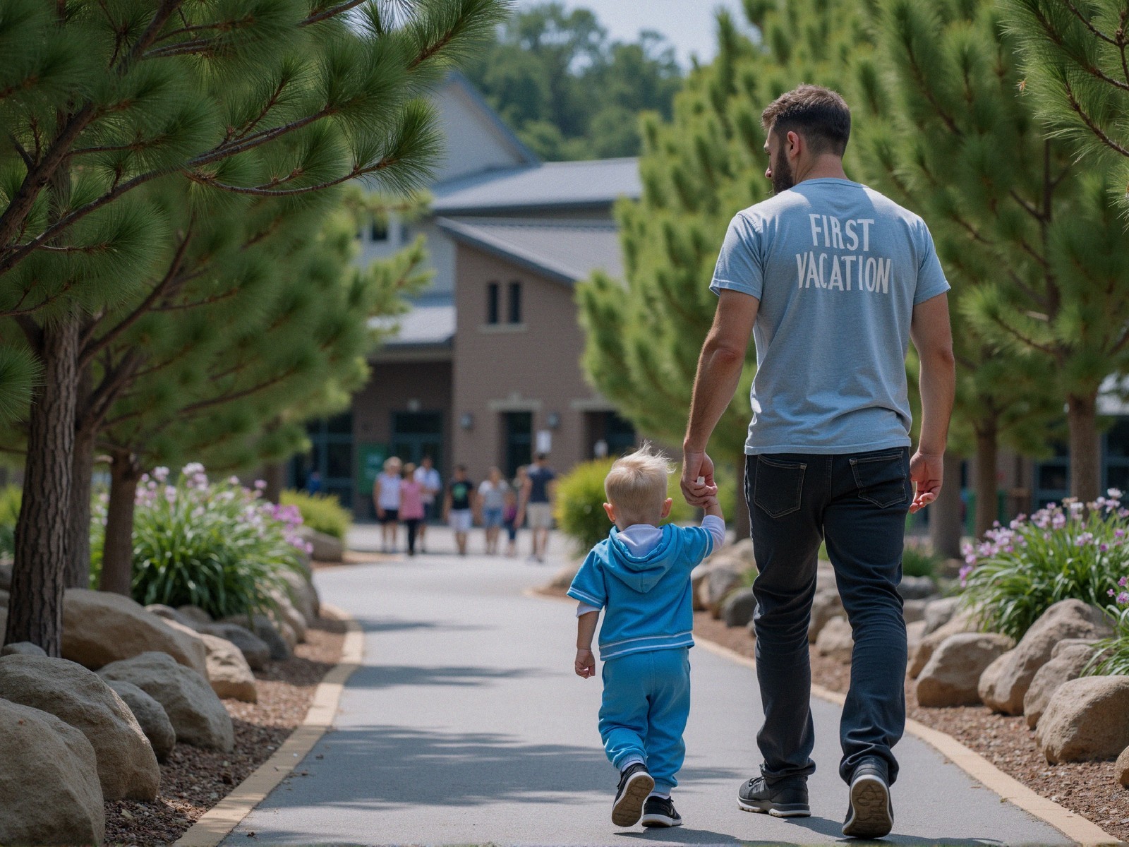 Father and Child Walking on a Scenic Pathway