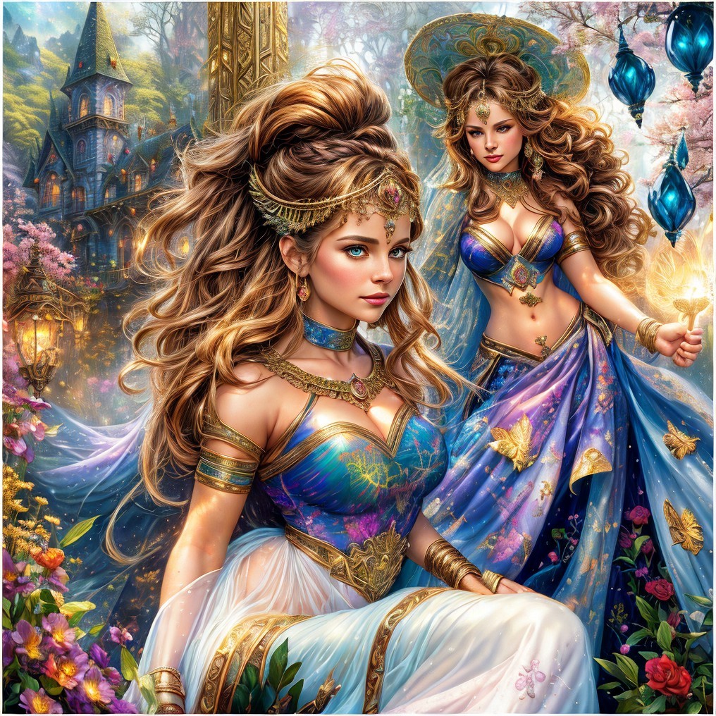 Enchanting Princesses in a Magical Garden Setting
