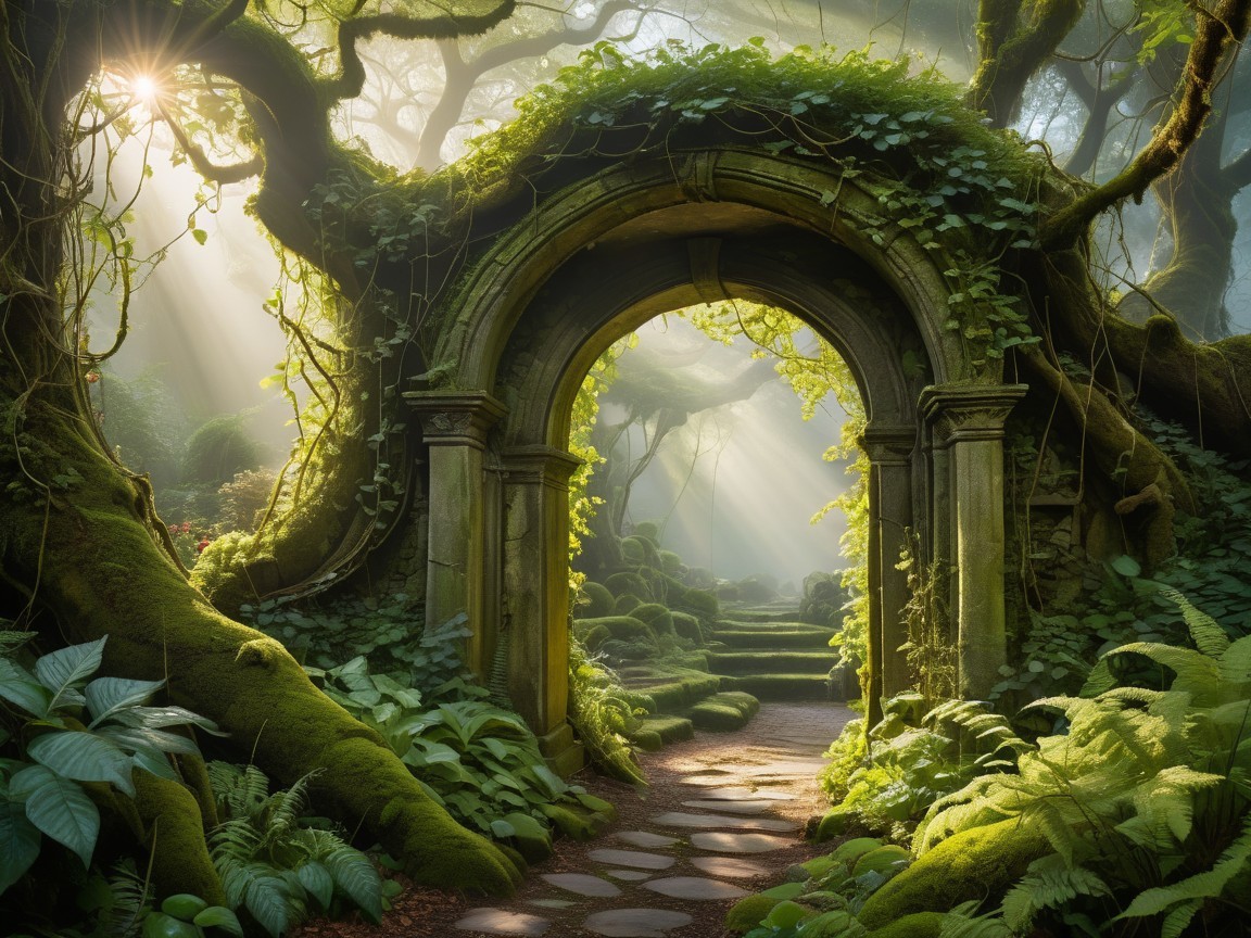 Mystical Archway Surrounded by Lush Forest Vines