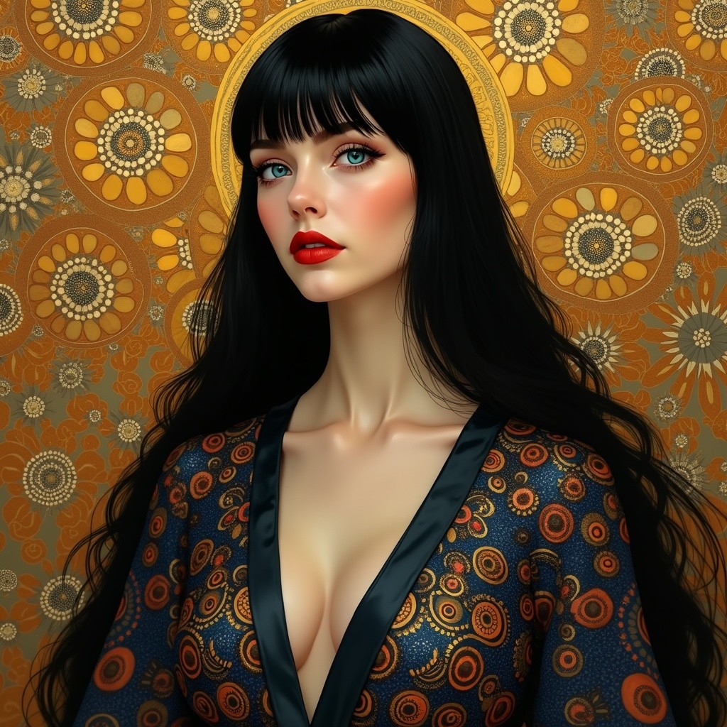 Striking Woman in Art Nouveau-Inspired Robe