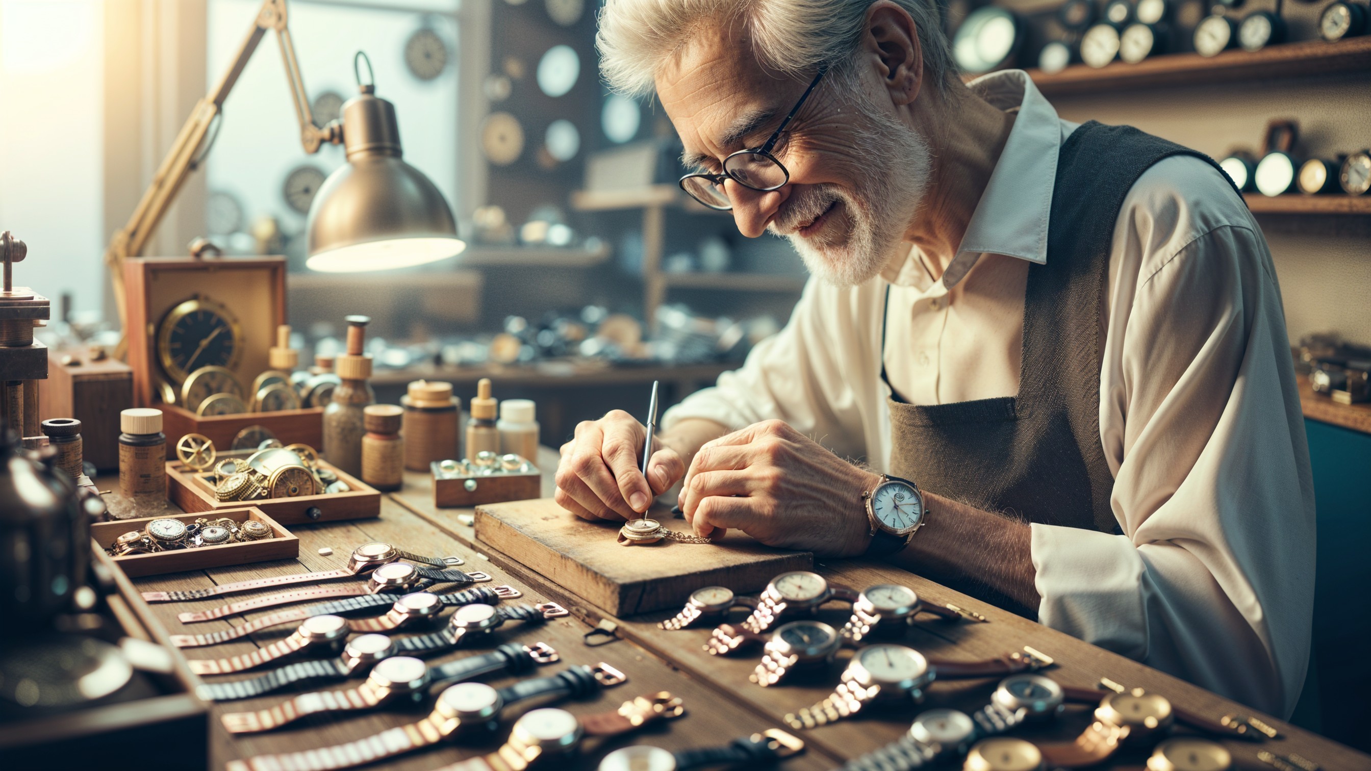 Vintage Watch Repair in a Well-Lit Workshop Setting