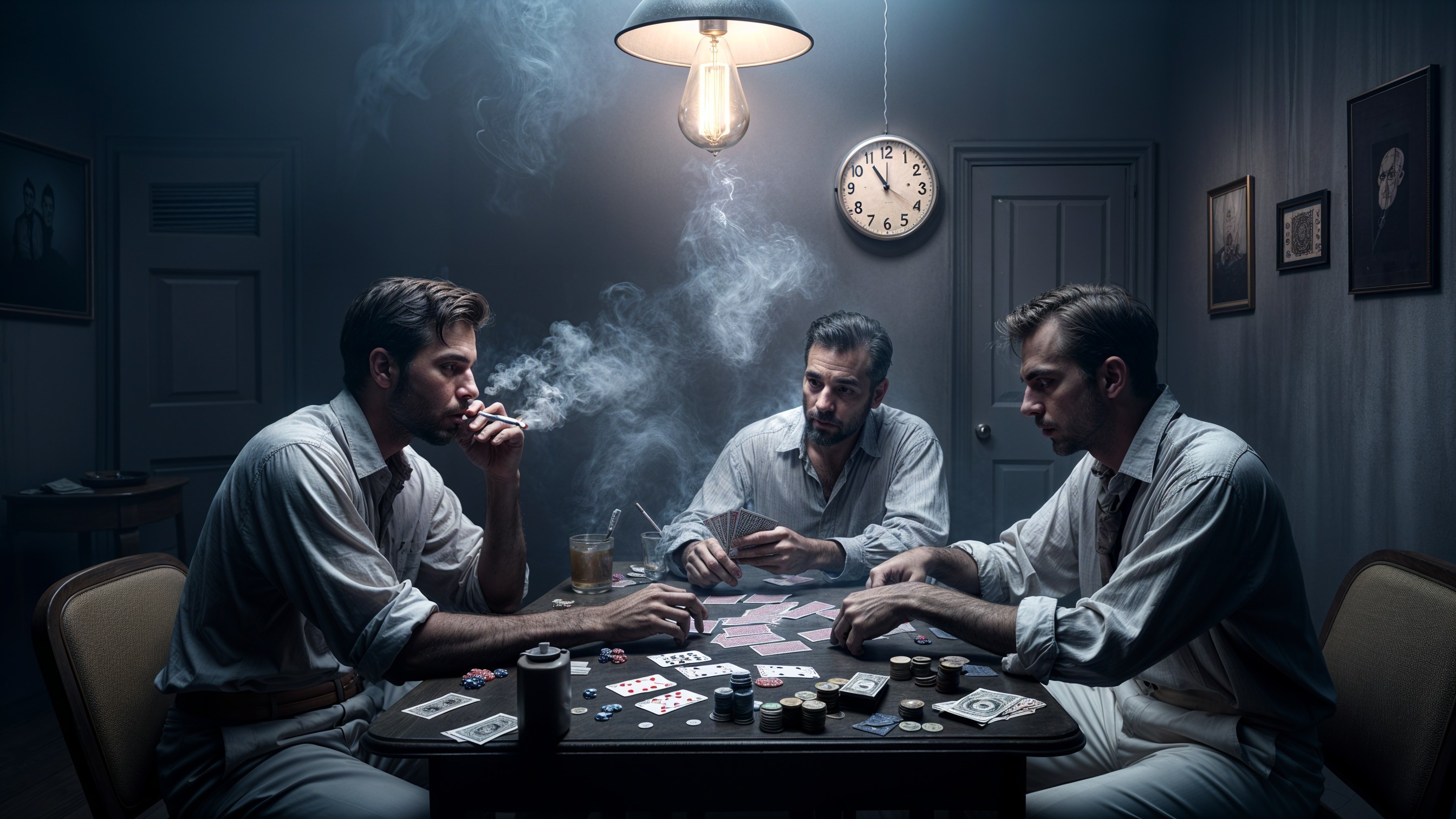 Card Game in a Dimly Lit Vintage Room