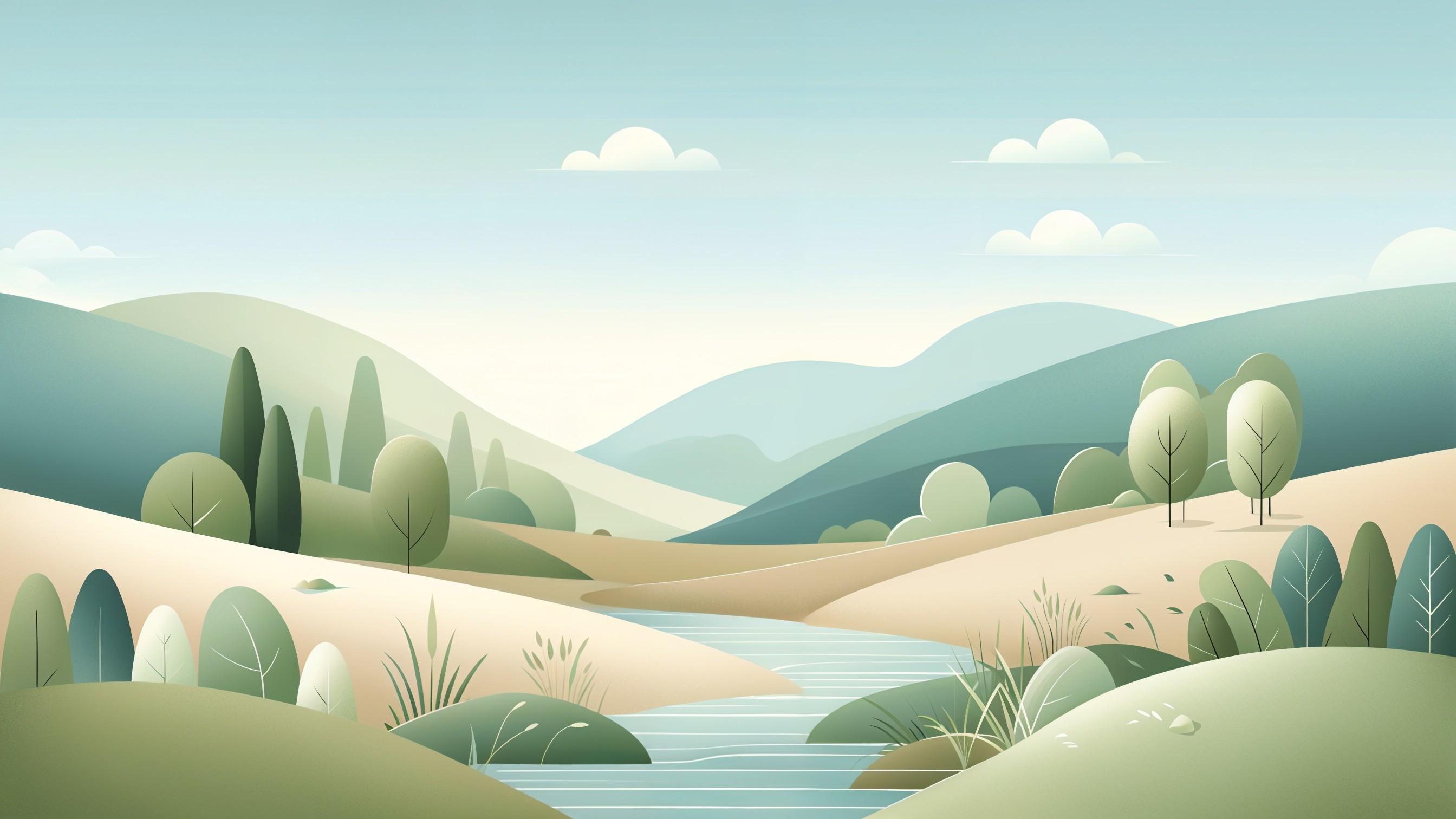 Serene Landscape with Gentle Hills and Winding River
