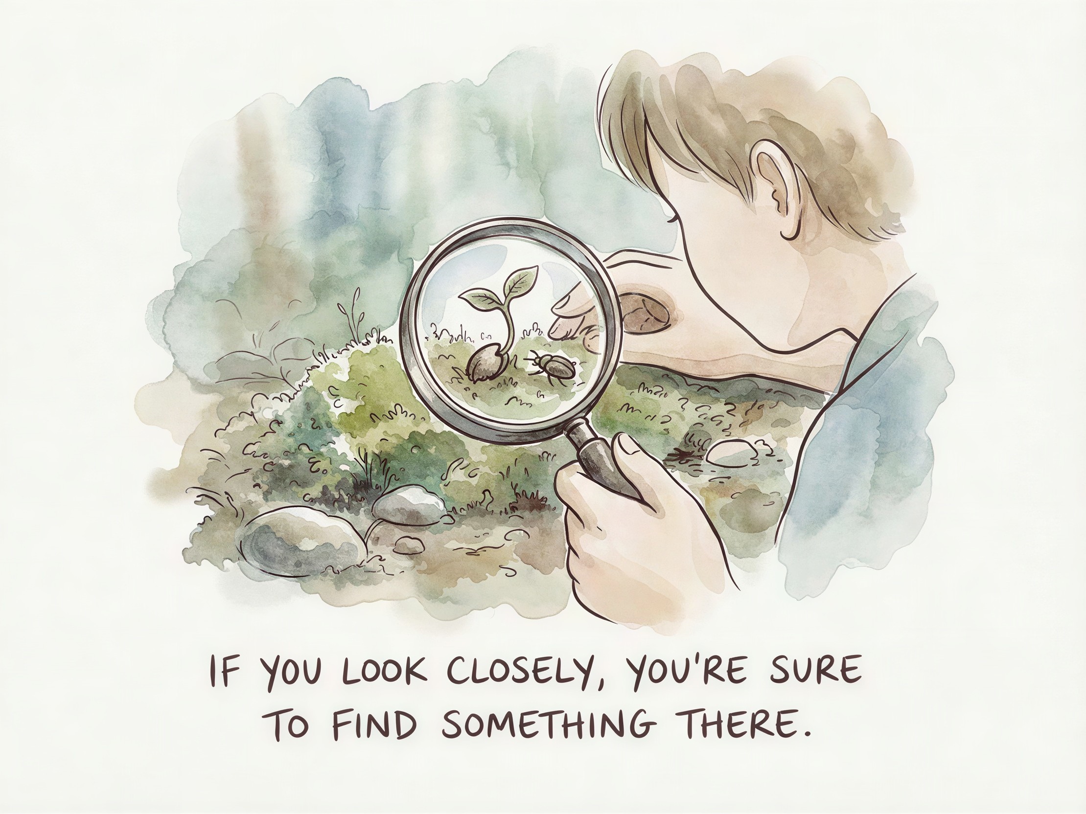 Watercolor Illustration of a Child Observing Nature