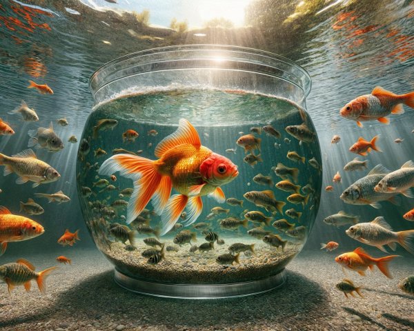 Vibrant Underwater Scene with Goldfish and Bubbles