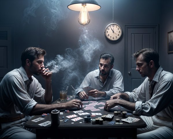 Card Game in a Dimly Lit Vintage Room