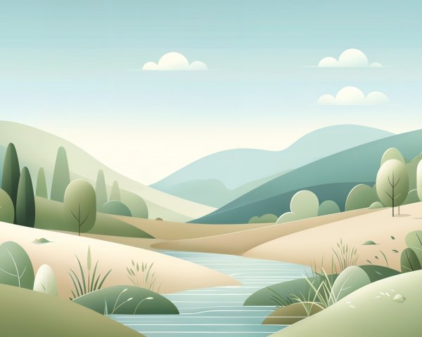 Serene Landscape with Gentle Hills and Winding River