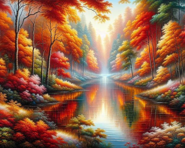 Autumn River Scene with Vibrant Forest Colors