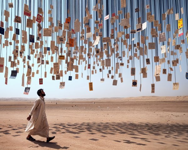 Desert Landscape with Suspended Paper Installation