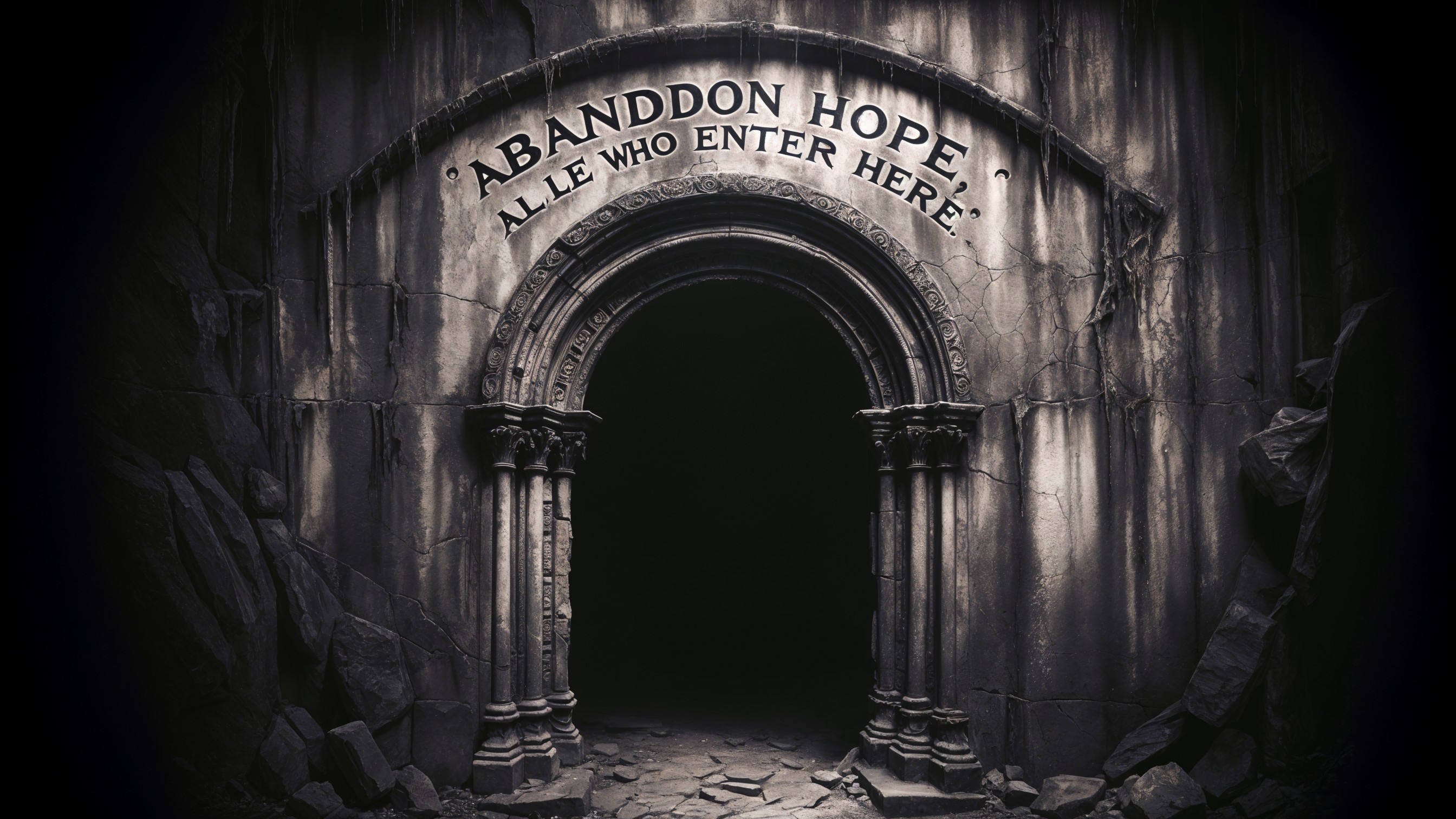 Dark Archway with Ominous Stonework and Shadows