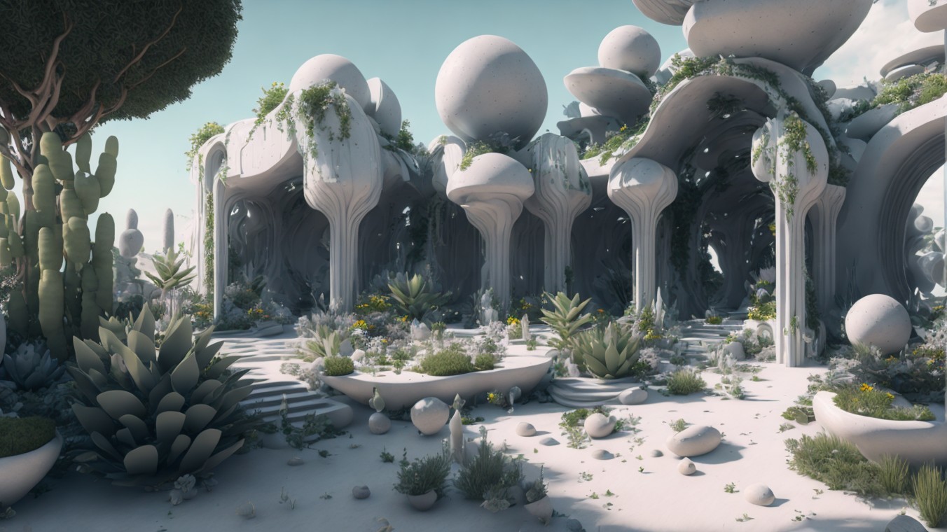 Surreal Futuristic Landscape with Organic Structures