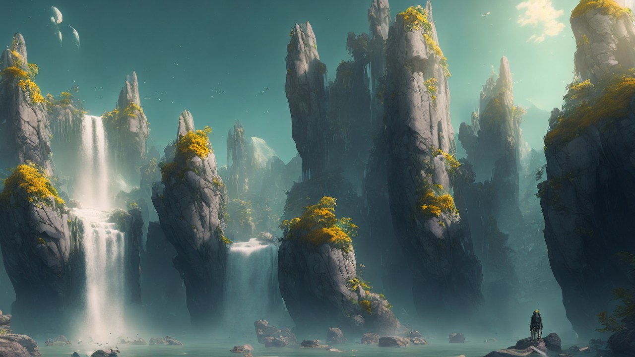 Stunning Landscape with Rock Formations and Waterfalls