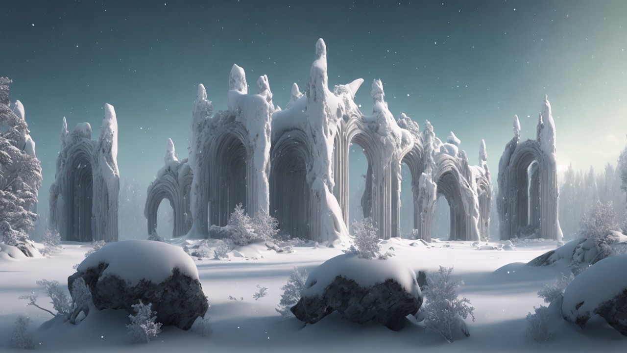 Winter Landscape with Gothic Ruins and Frosted Archways