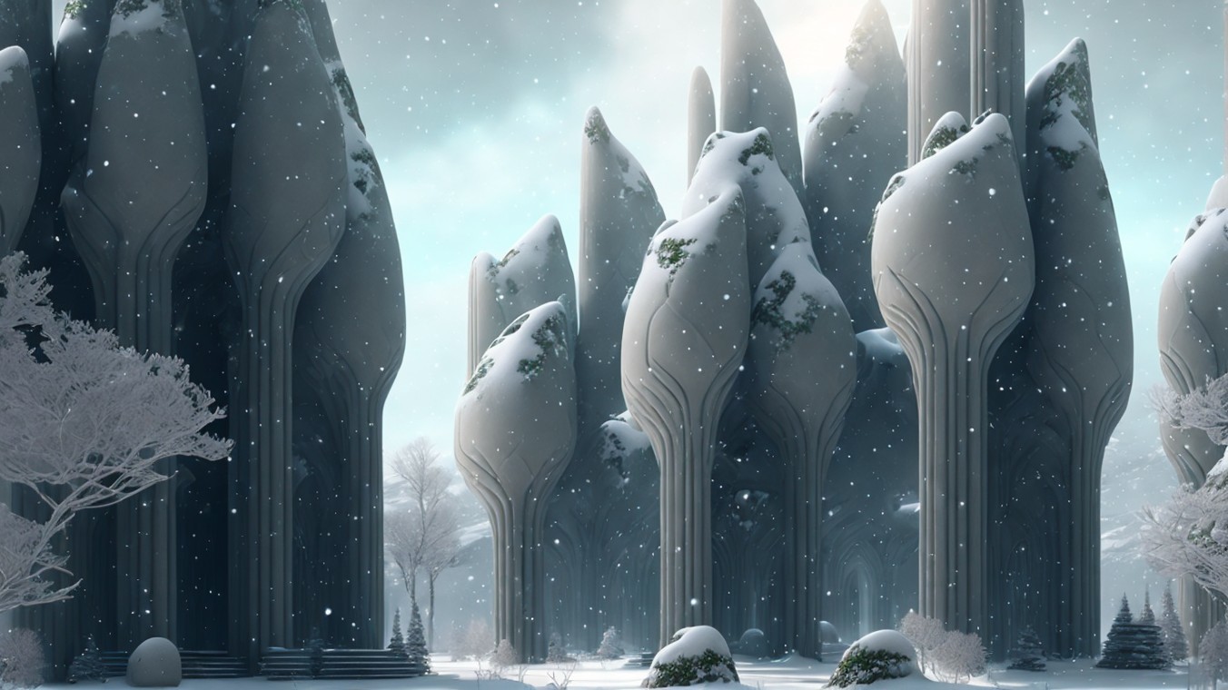 Mystical Snowy Landscape with Abstract Rock Formations