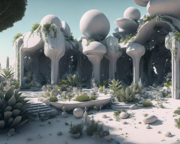 Surreal Futuristic Landscape with Organic Structures