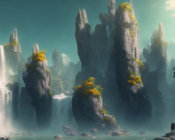 Stunning Landscape with Rock Formations and Waterfalls