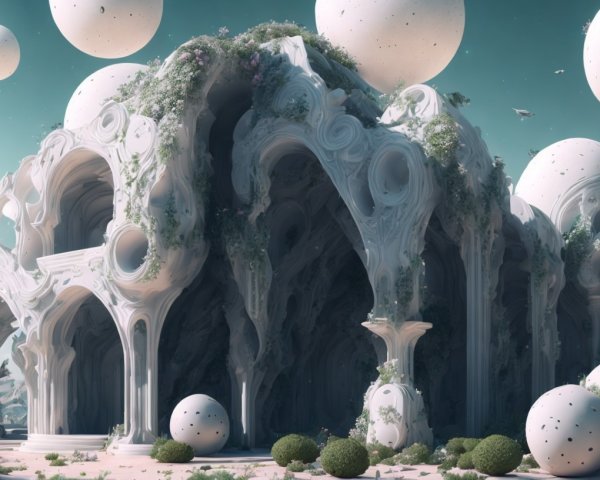 Surreal Landscape with Organic Sculptural Structure