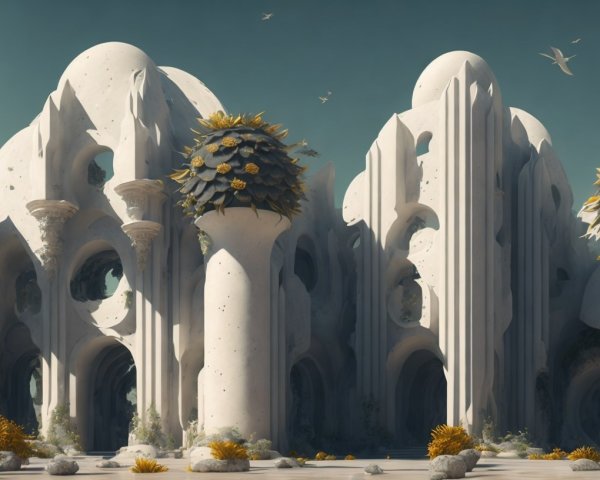 Surreal Architectural Scene with Abstract Structures