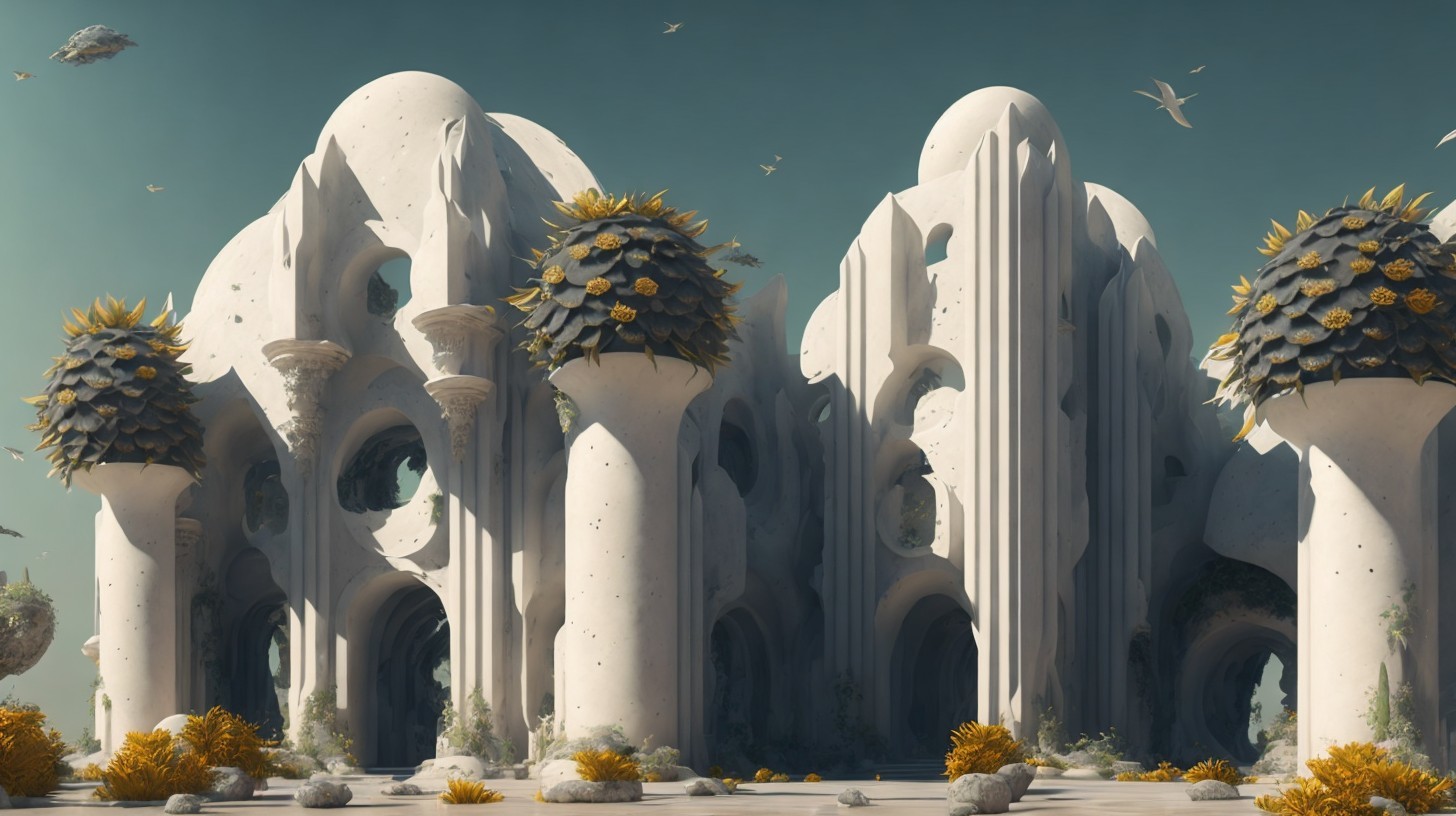 Surreal Architectural Scene with Abstract Structures