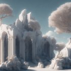 Ancient Ruins Surrounded by Ethereal White Trees