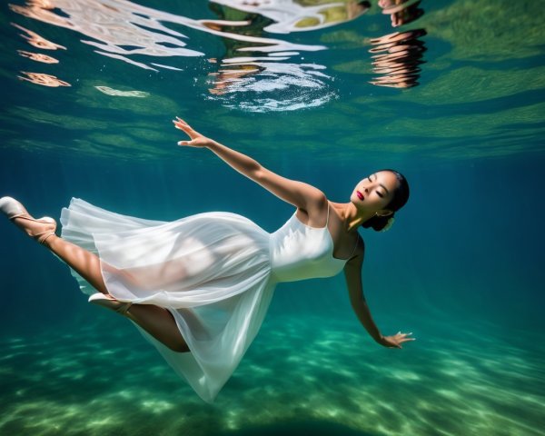 Underwater Ballet Dancer in Sheer White Dress