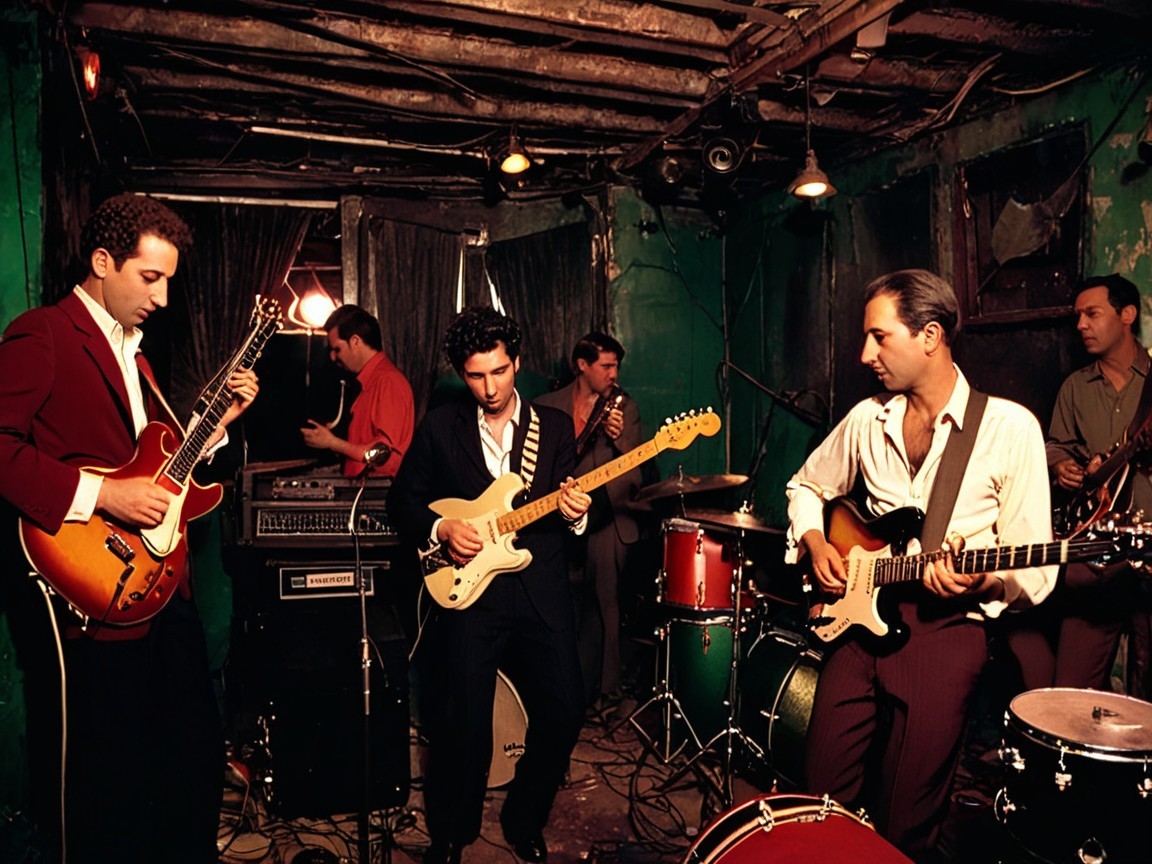 Lively Band Performance in Rustic Venue Setting