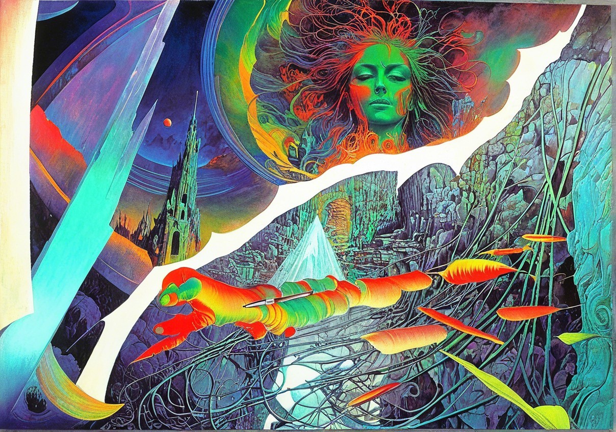 Surreal Illustration with Colorful Elements and Landscapes