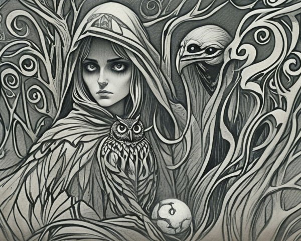 Mystical Scene with Young Woman and Enigmatic Elements