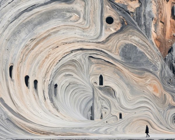 Abstract Landscape with Swirling Gray Patterns and Figure