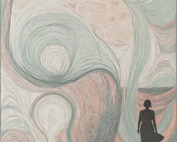 Solitary Figure on Winding Path in Pastel Landscape