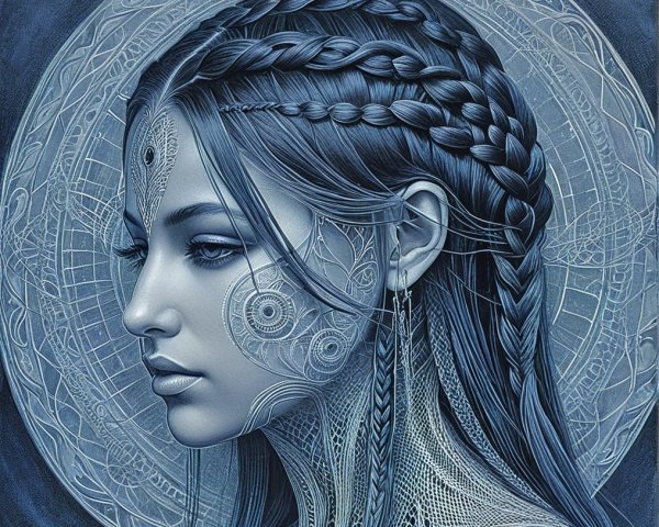 Profile of a Woman with Braided Hair and Patterns