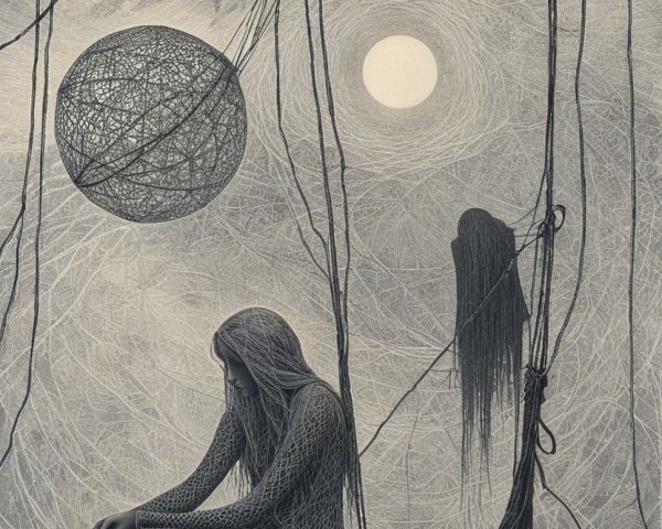 Surreal Artwork of Contemplative Figure on Swing