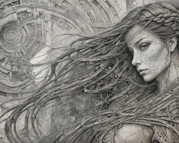 Intricate Portrait of a Woman with Mechanical Elements