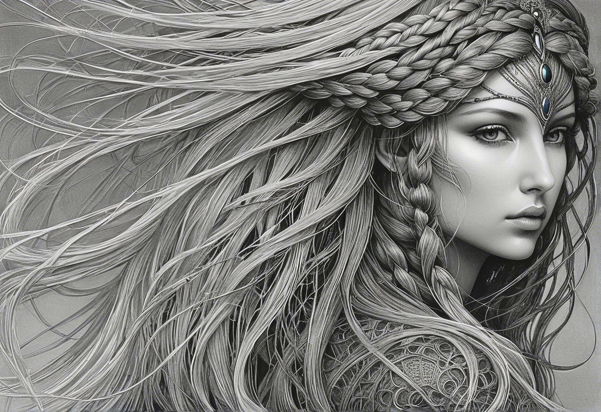 Monochromatic Illustration of a Woman with Braided Hair
