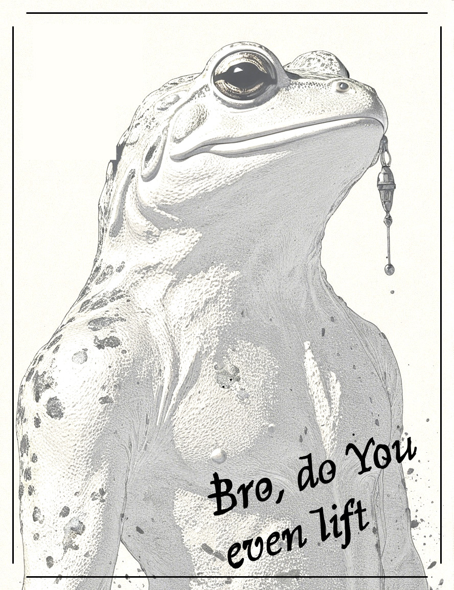 Muscular Anthropomorphic Frog with Monochromatic Design