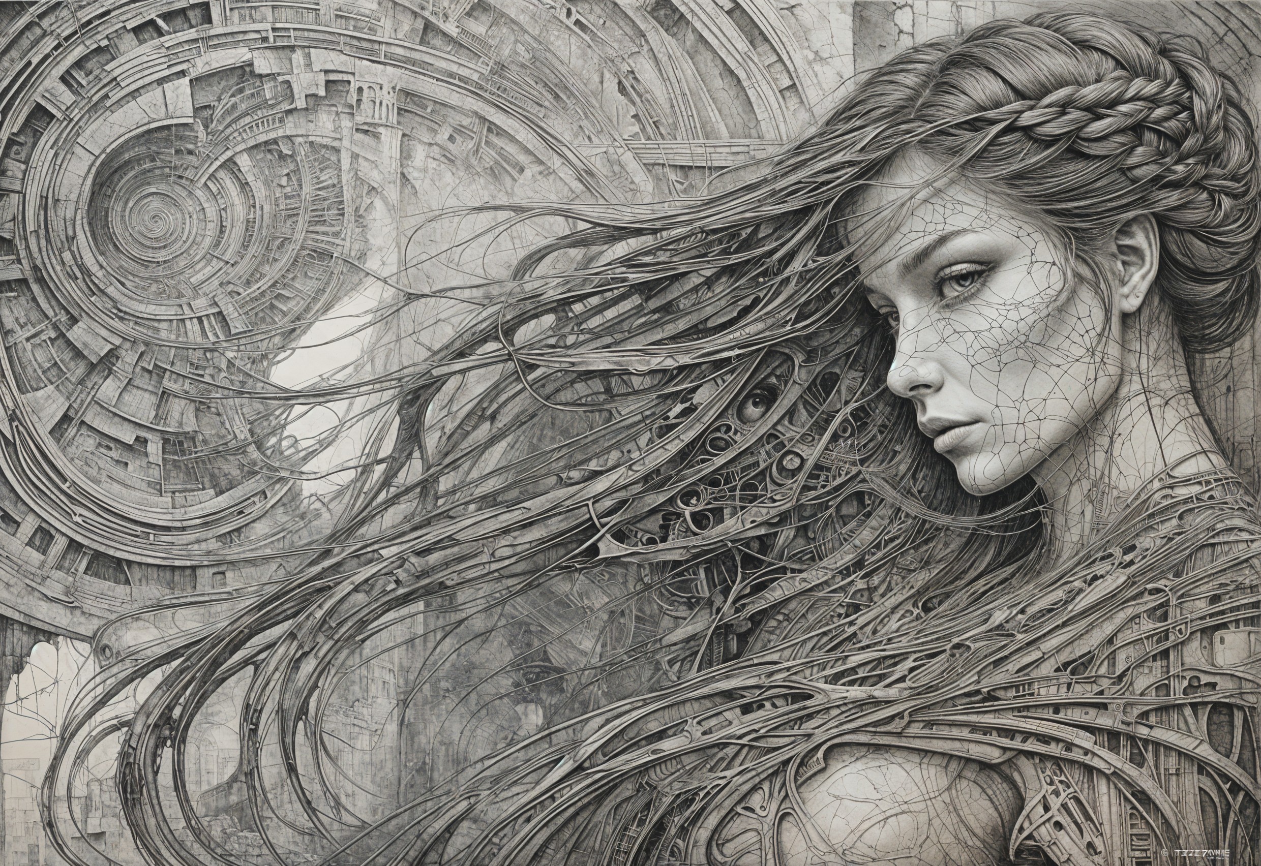 Intricate Portrait of a Woman with Mechanical Elements