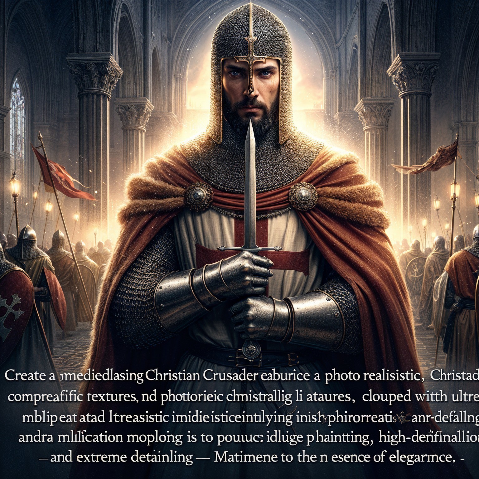 Medieval Crusader in Cathedral with Ornate Armor