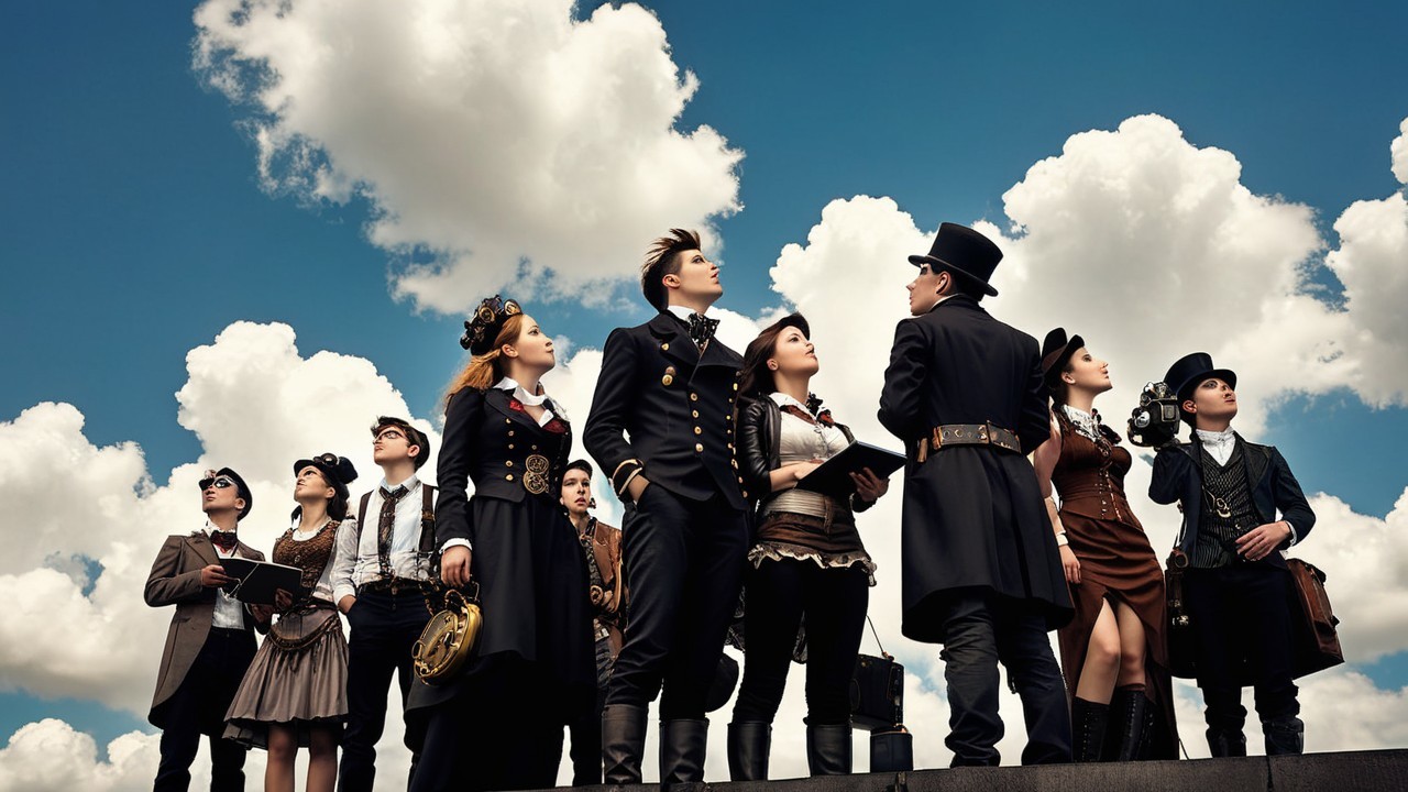 Diverse Individuals in Elaborate Steampunk Attire Outdoors