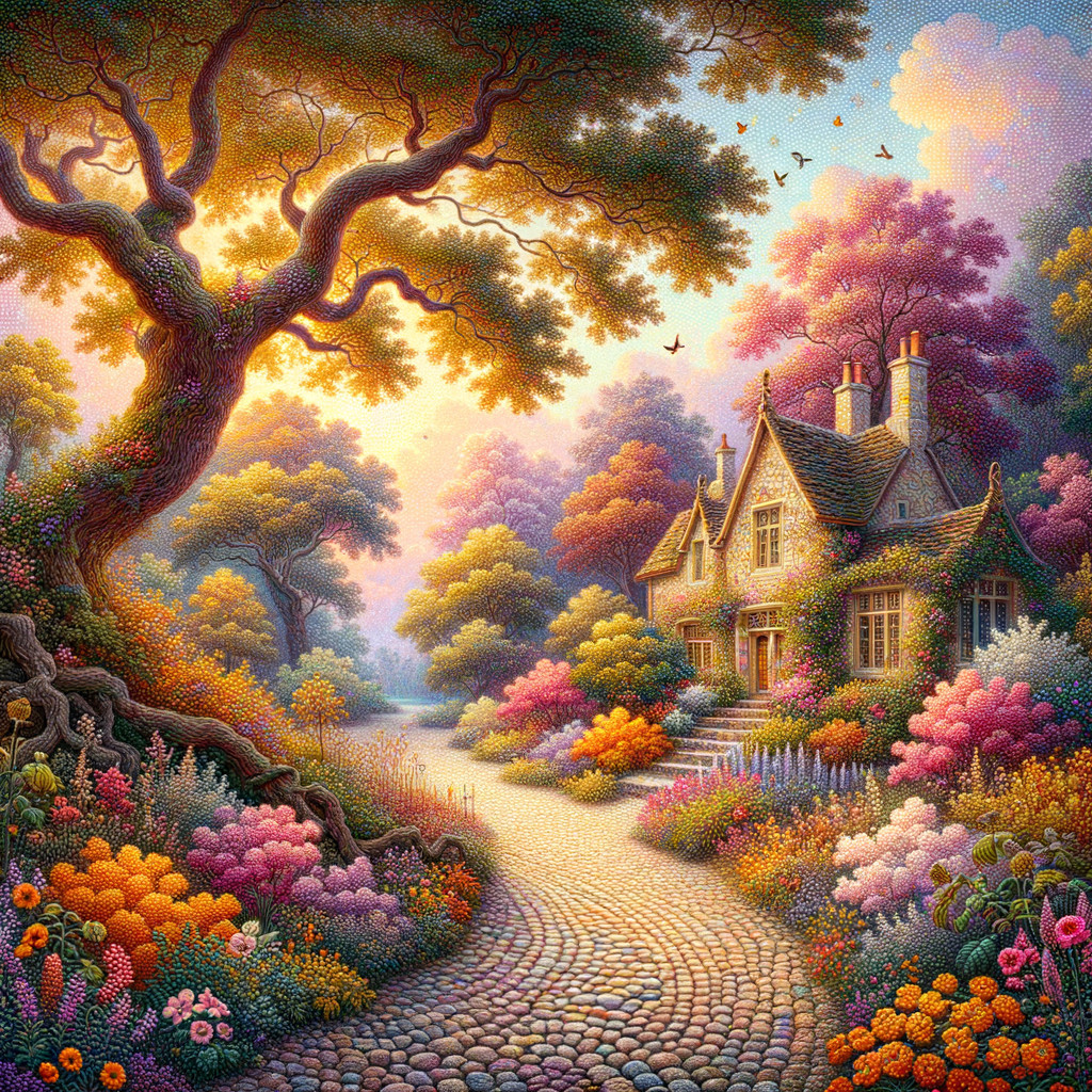 Charming Cottage Surrounded by Colorful Gardens