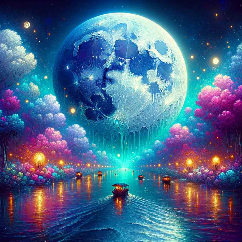 Surreal Landscape with Luminous Moon and River
