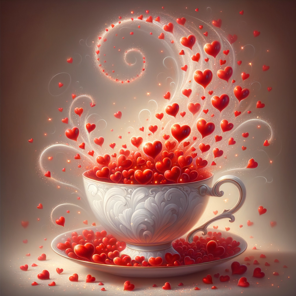 Porcelain Cup with Red Hearts in Romantic Setting