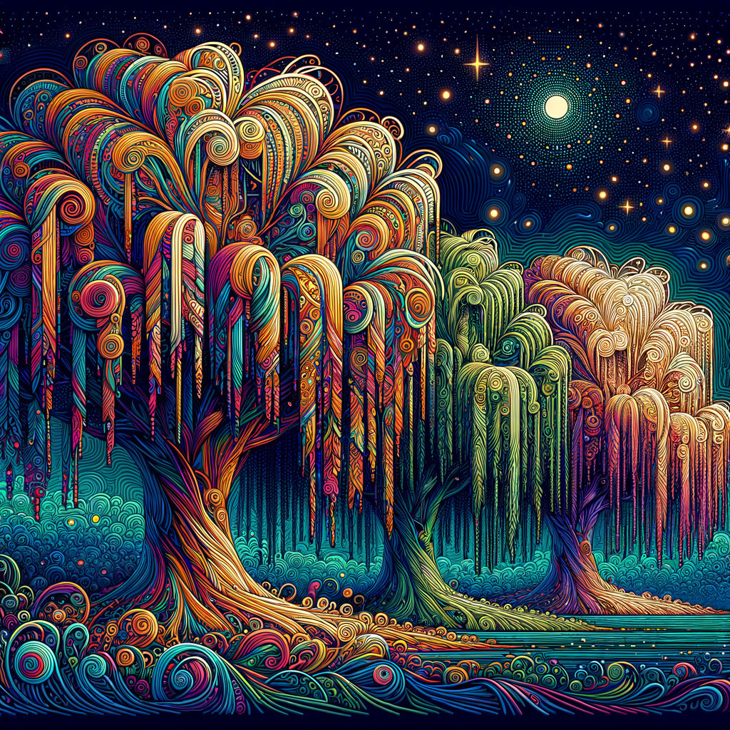 Vibrant Whimsical Landscape with Colorful Trees and Stars