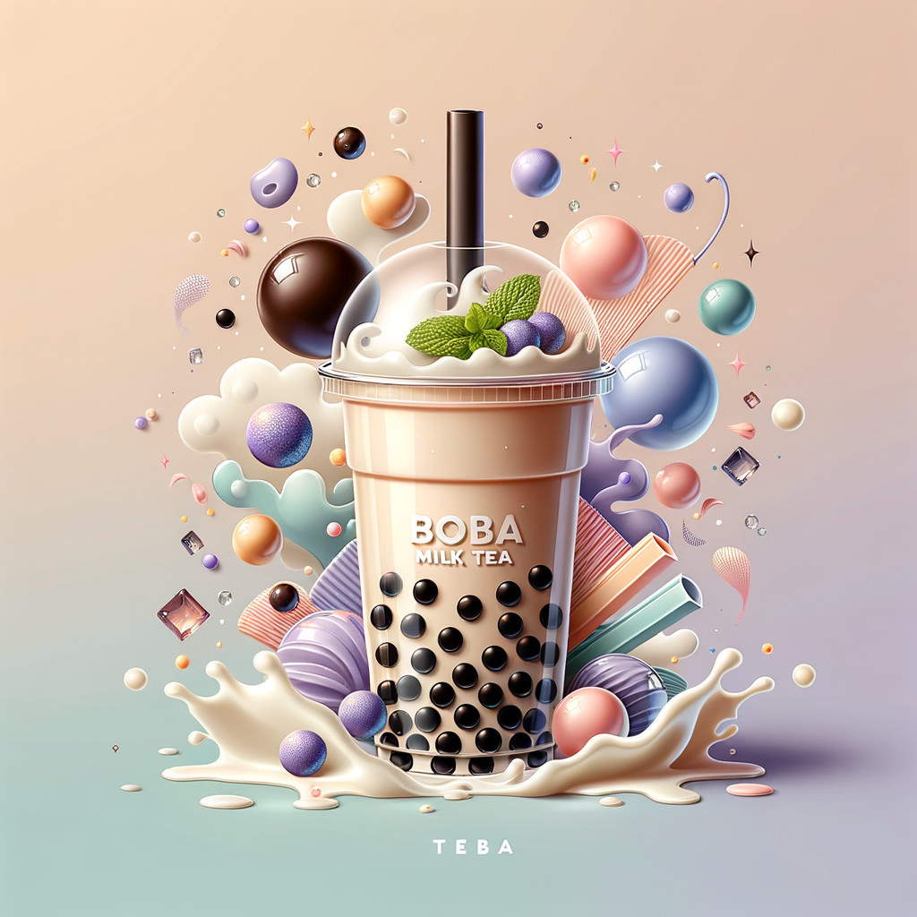 Illustration of Boba Milk Tea with Whimsical Elements