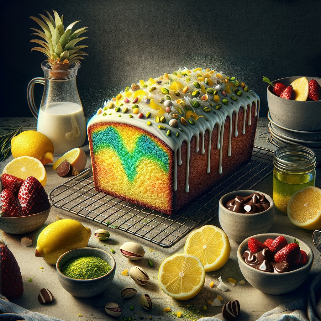 Rainbow-Colored Loaf Cake with Icing and Sprinkles