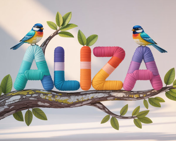 Colorful Yarn Name with Birds and Green Leaves