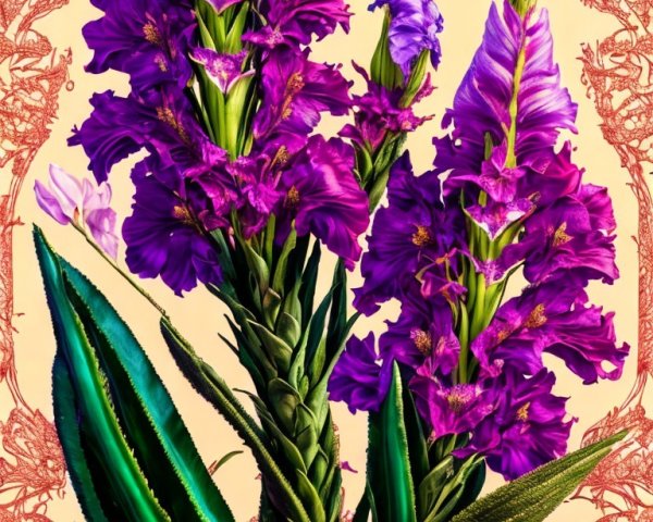 Vibrant Purple Flowers with Green Leaves Composition