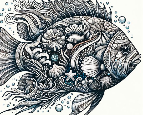 Intricate Illustration of Fish with Marine Patterns